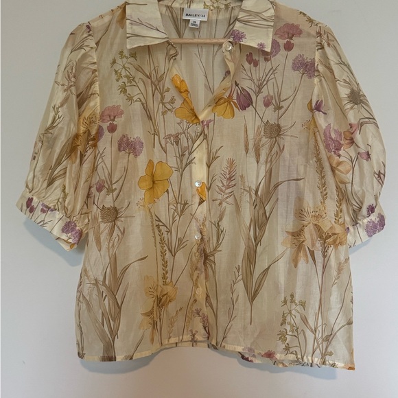 Bailey/44 Semi Sheer Lyocell Floral Blouse Puff Sleeve Size M - Picture 7 of 8